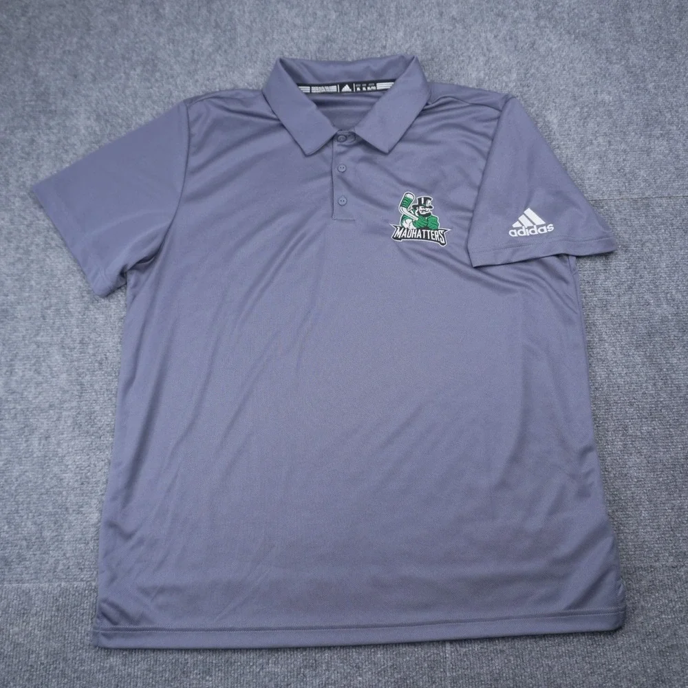 Adidas Polo Shirt Mens XL Grey Danbury Madhatters Hockey Aeroready Performance